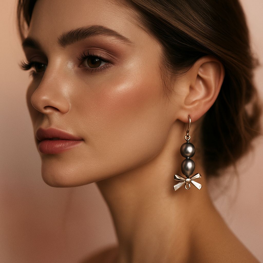 Moonlight Bow Grey Pearl Earrings