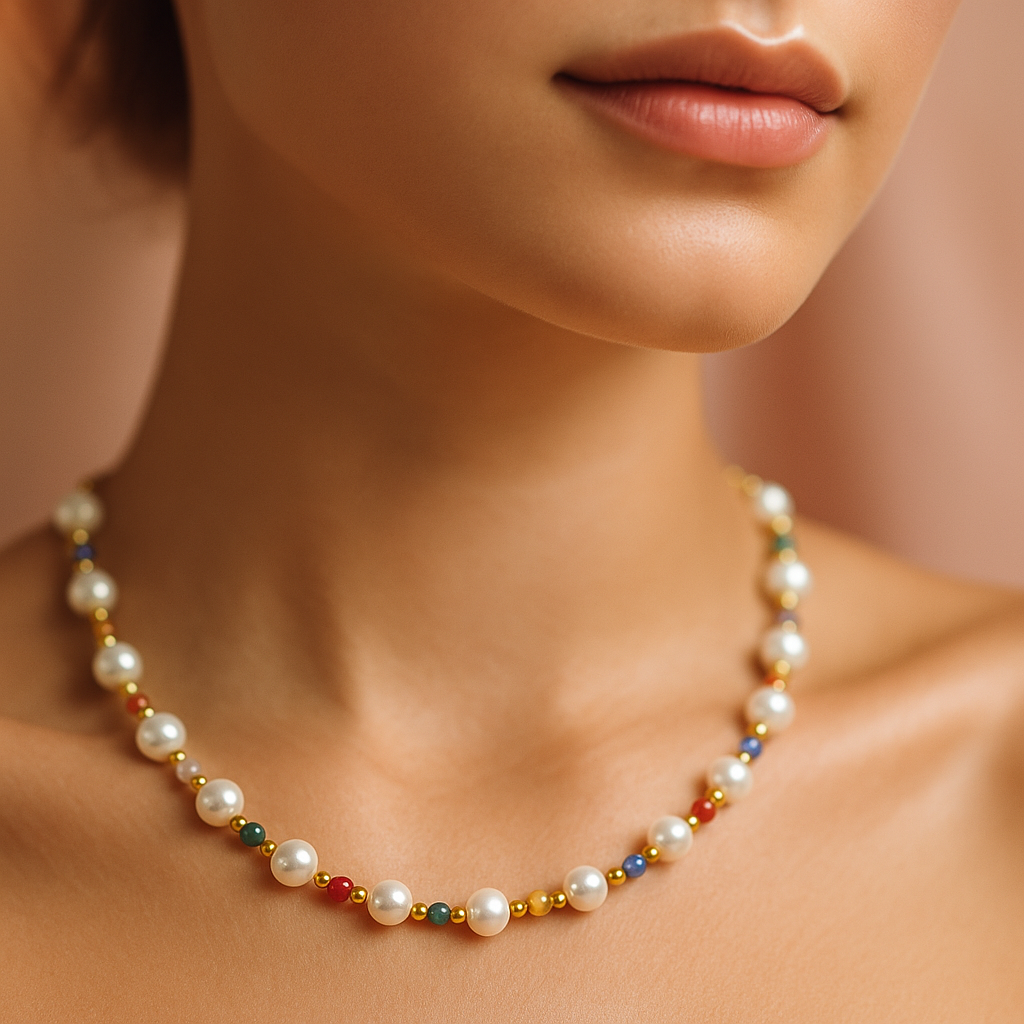 Celestial Harmony Natural Pearls and Crystals Necklace