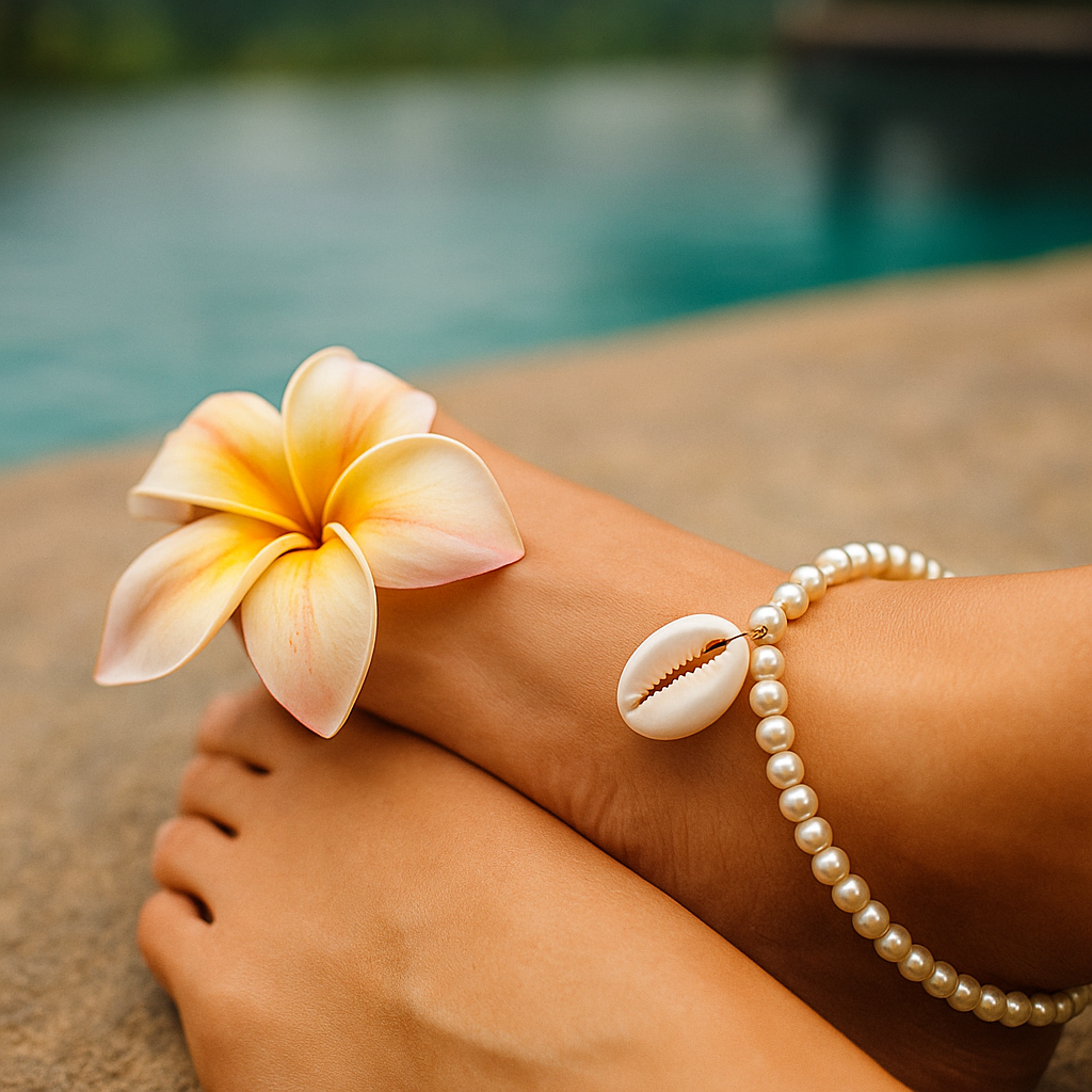 Pearl and Cowrie Shell Anklet