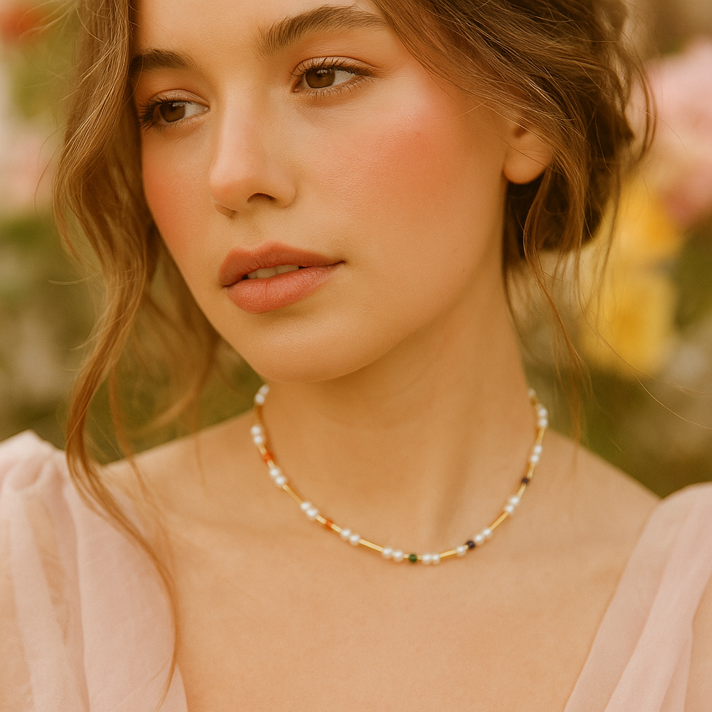Crystal Beads and Pearl Choker Necklace