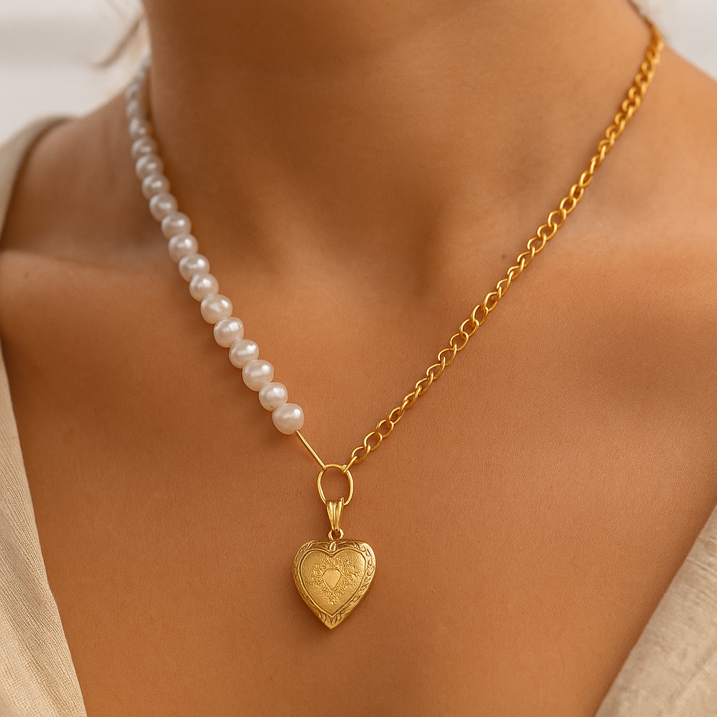 Forever Yours Golden Locket with Pearls Necklace