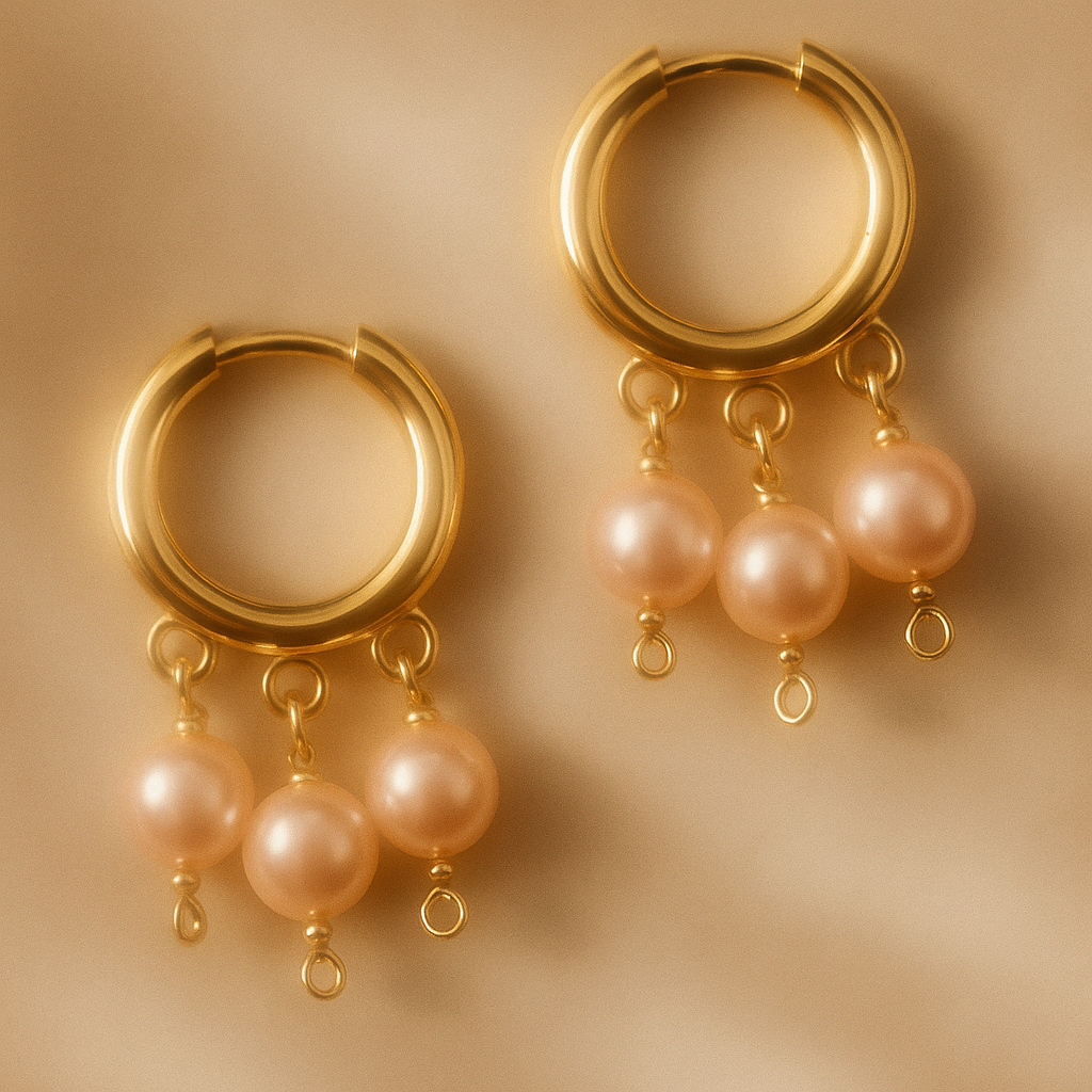 Pink Pearl Drop Hoop Earrings