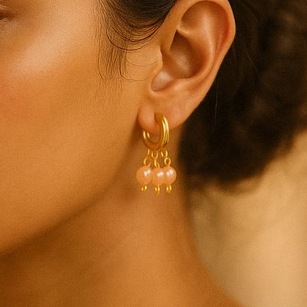 Pink Pearl Drop Hoop Earrings