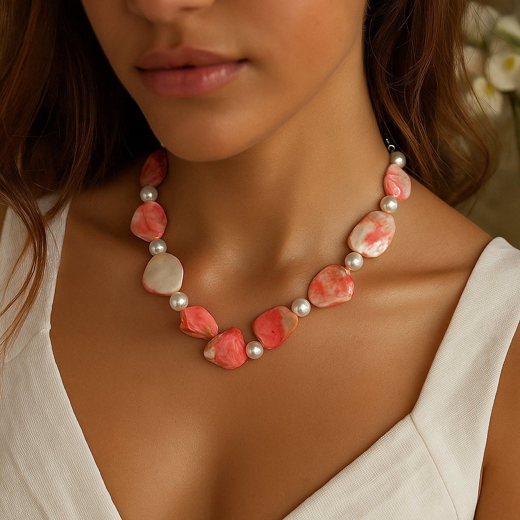 Coral Glow Pearl Necklace