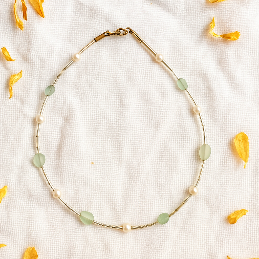 Green Aventurine & Natural Pearl Choker Necklace