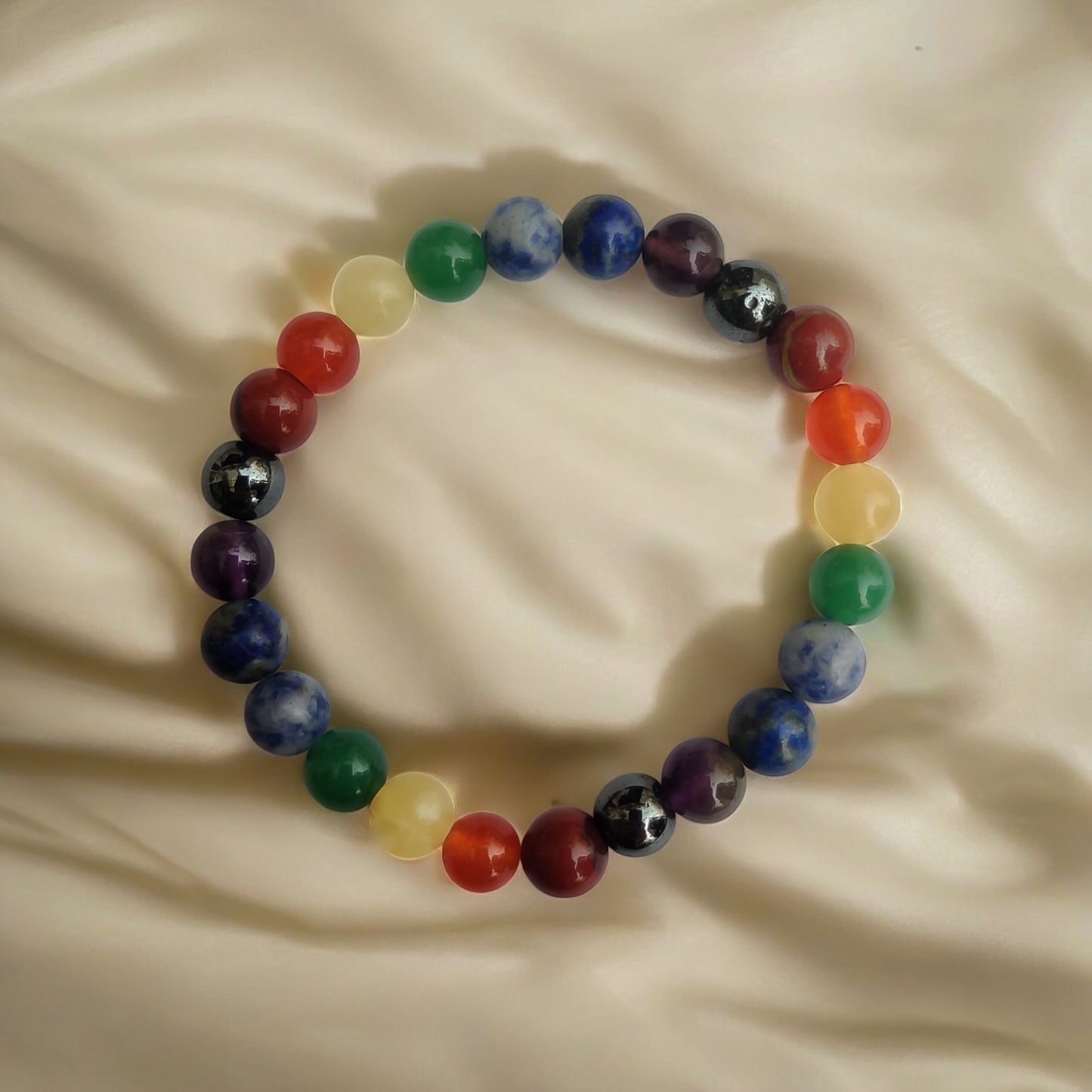 7 Chakra Round Beads Bracelet - 8mm
