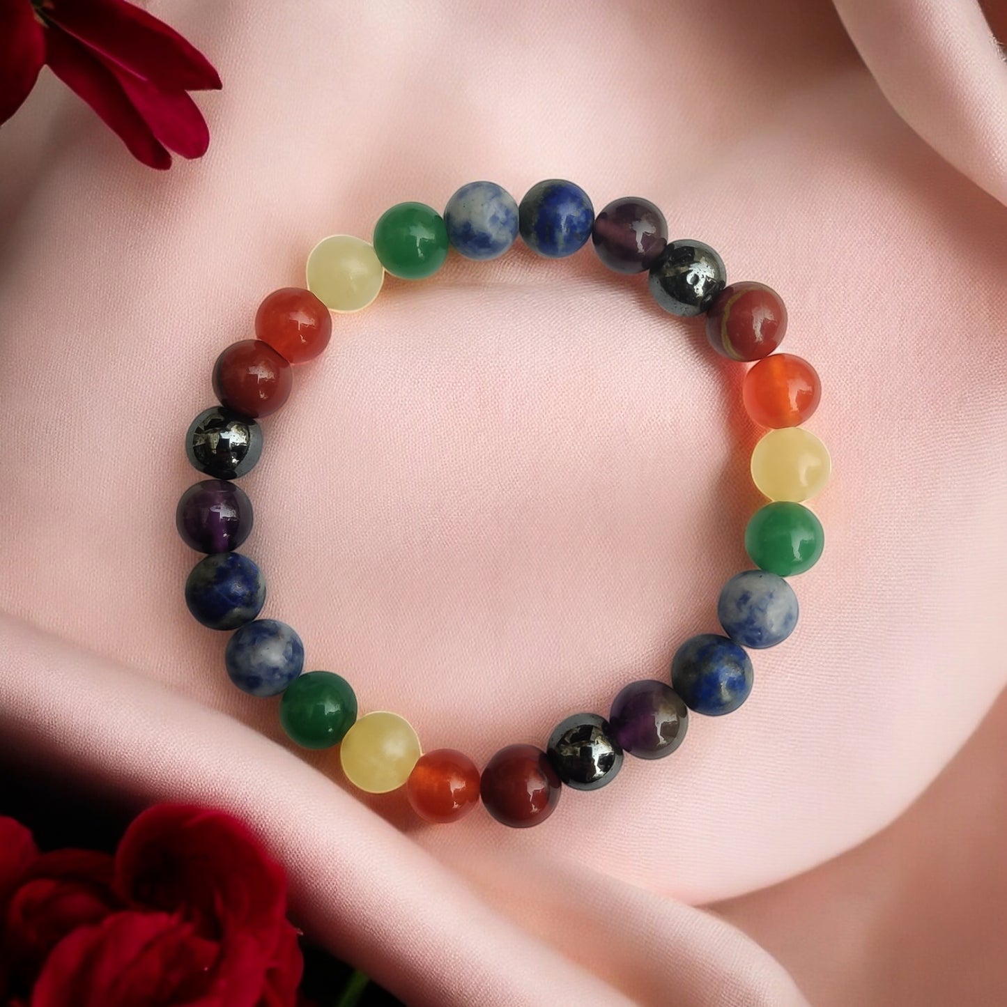 7 Chakra Round Beads Bracelet - 8mm