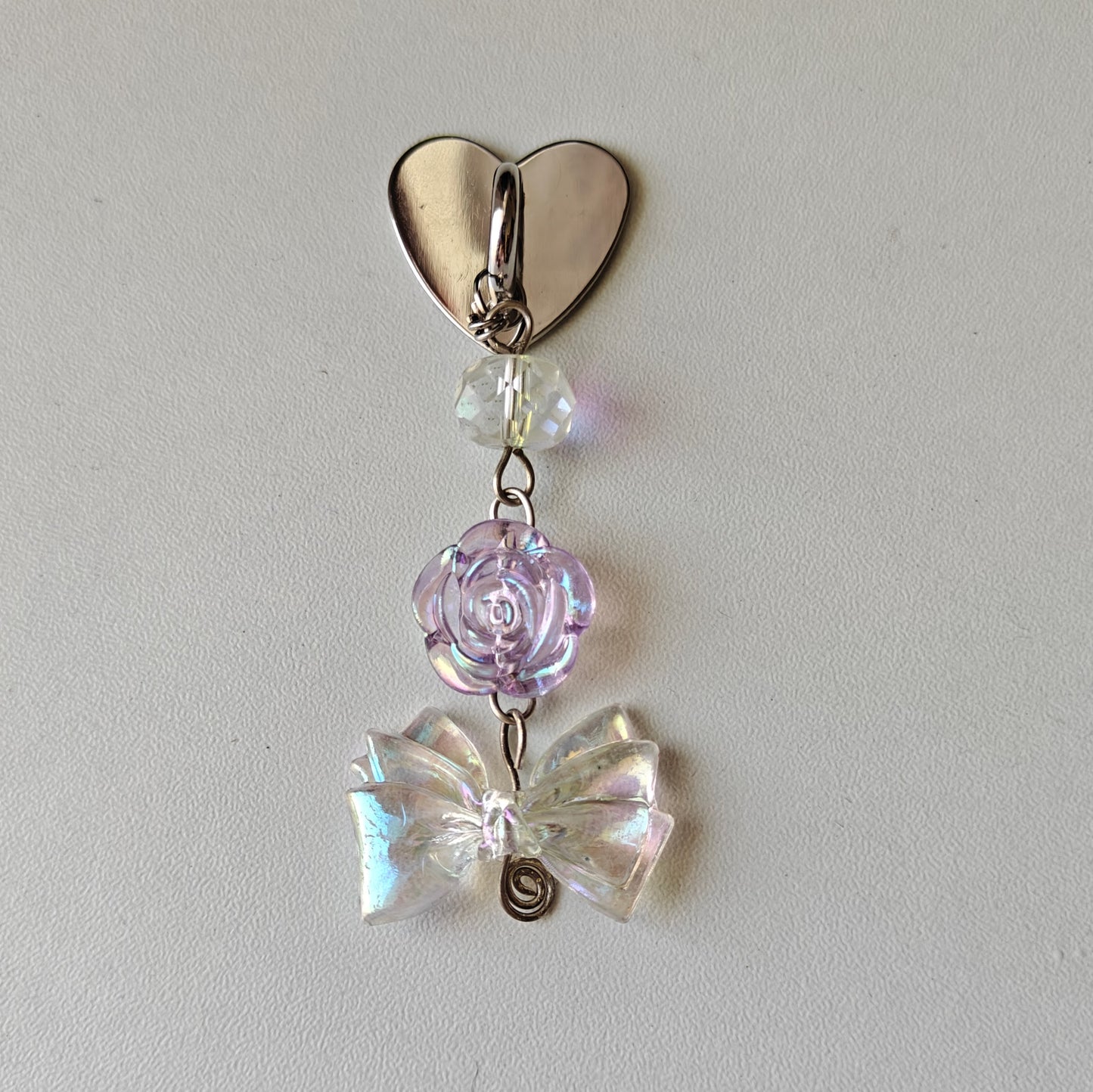 Rosy Bow Phone Charm with Adhesive Heart Hook