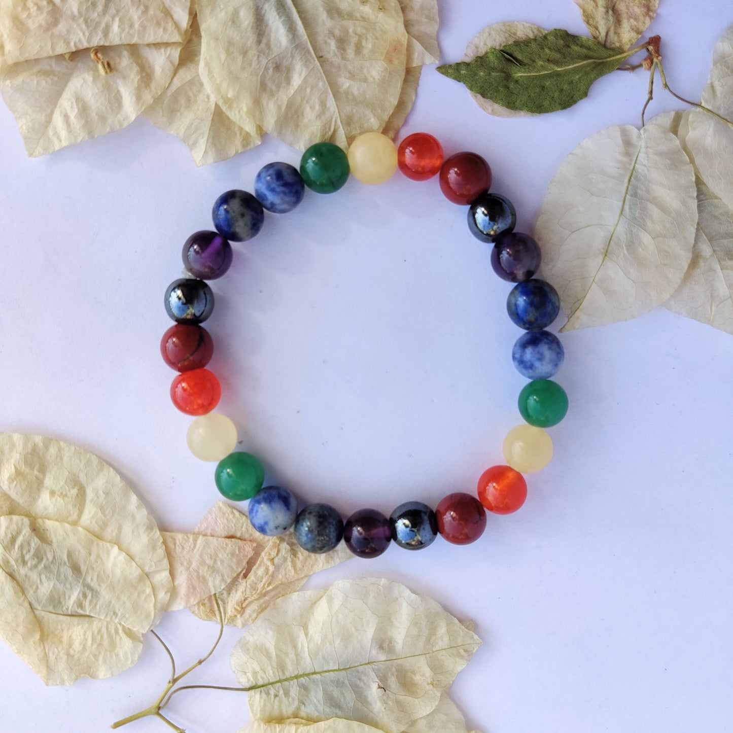7 Chakra Round Beads Bracelet - 8mm