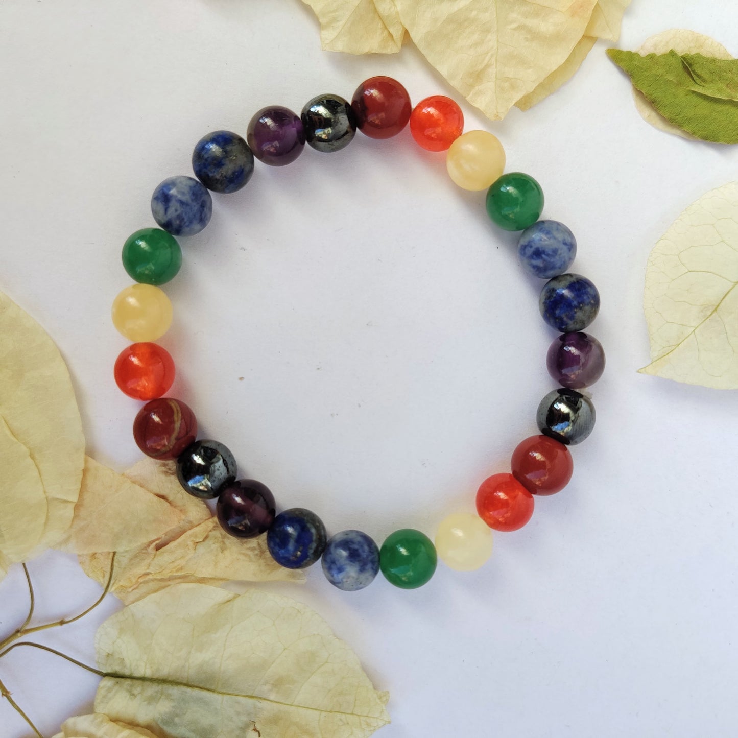 7 Chakra Round Beads Bracelet - 8mm