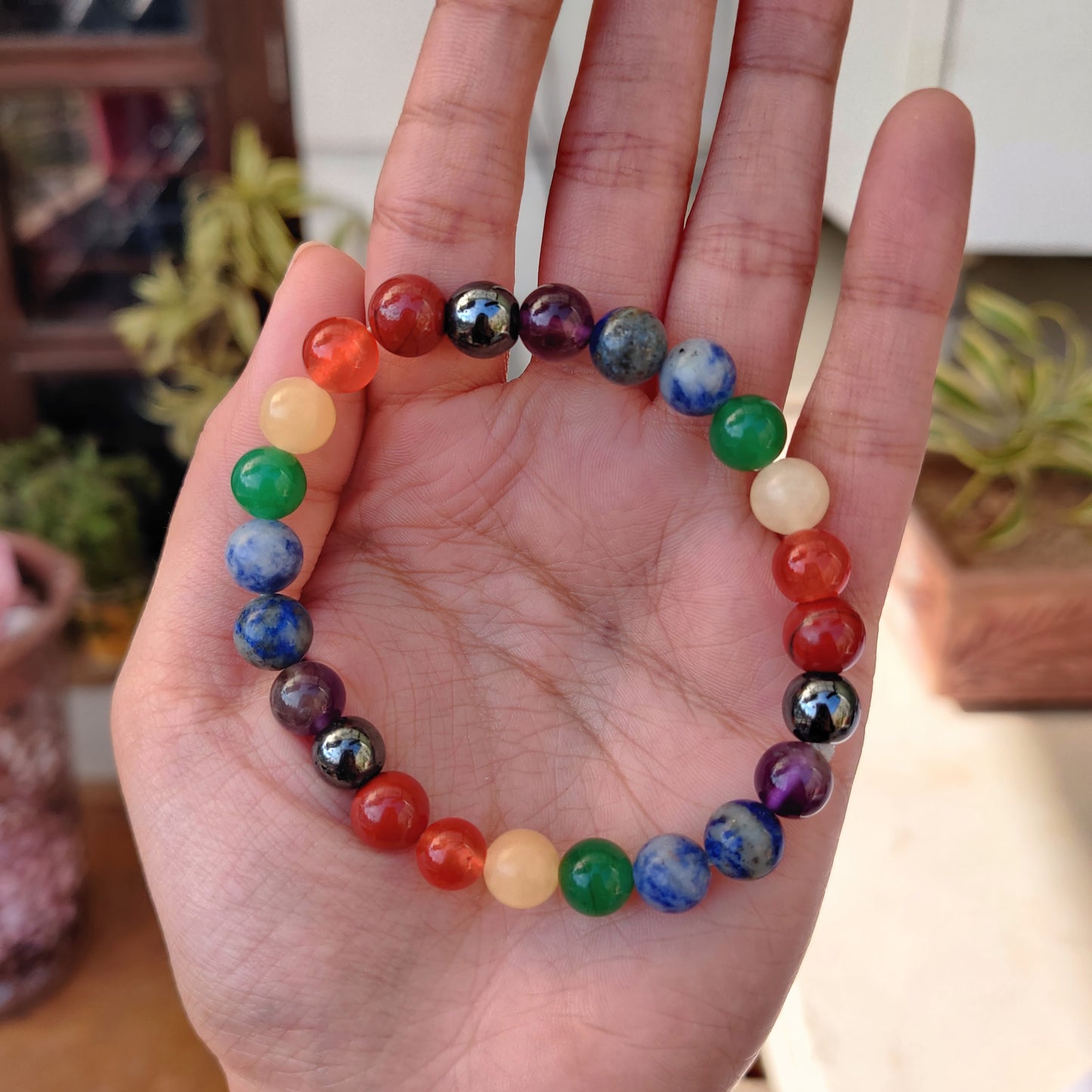 7 Chakra Round Beads Bracelet - 8mm
