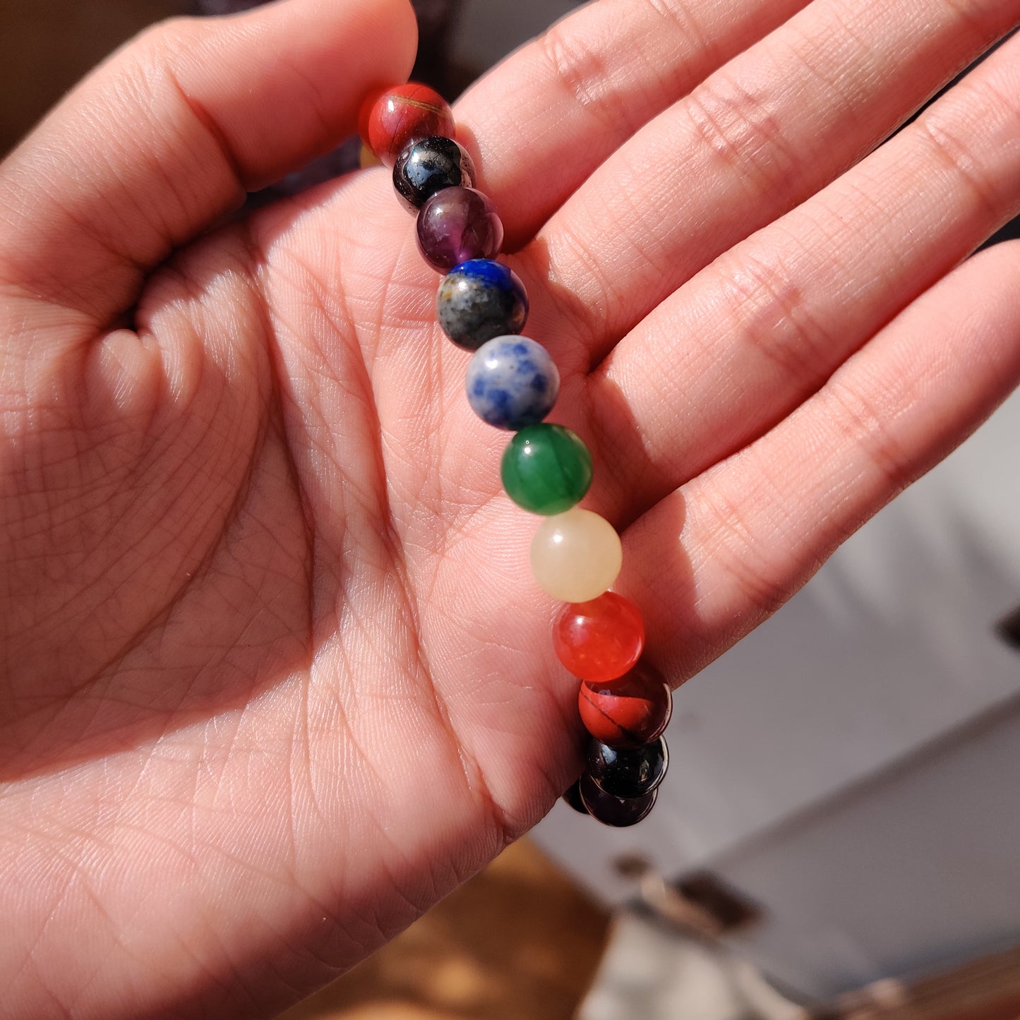 7 Chakra Round Beads Bracelet - 8mm