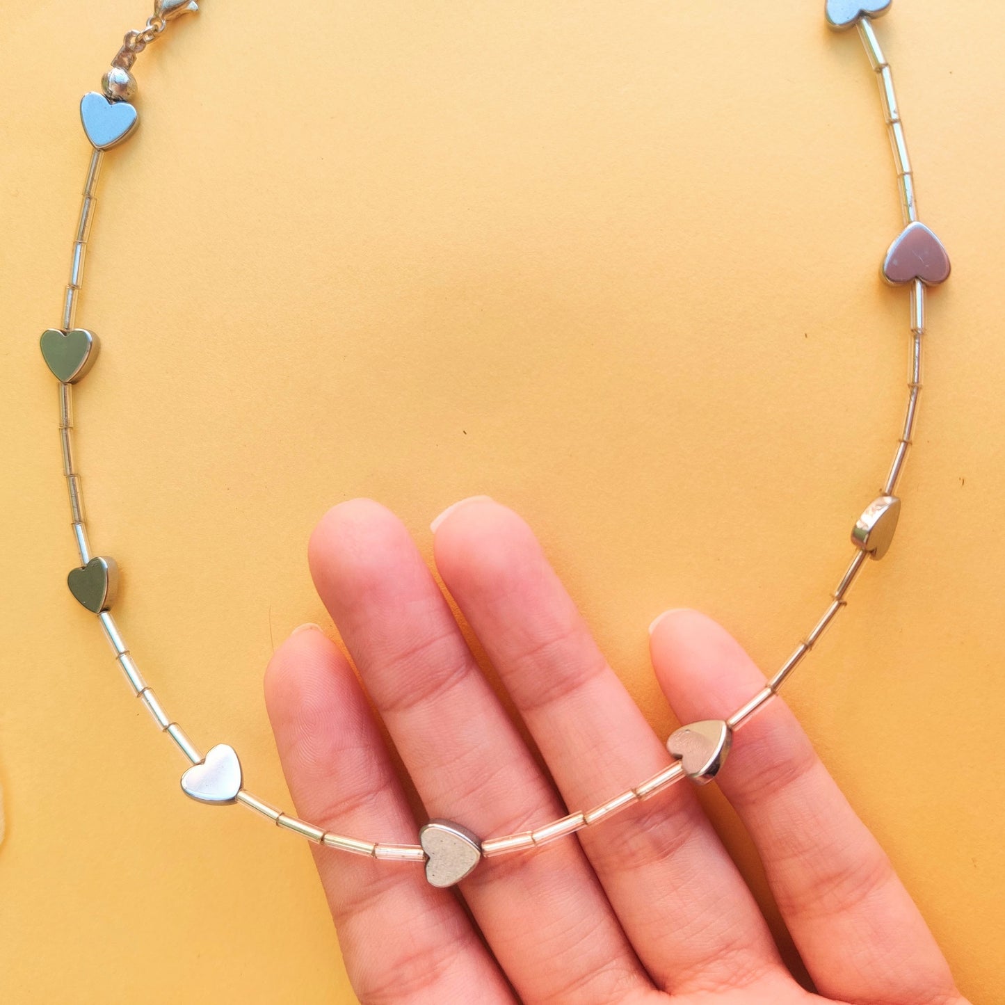 Hematite Hearts Choker Necklace