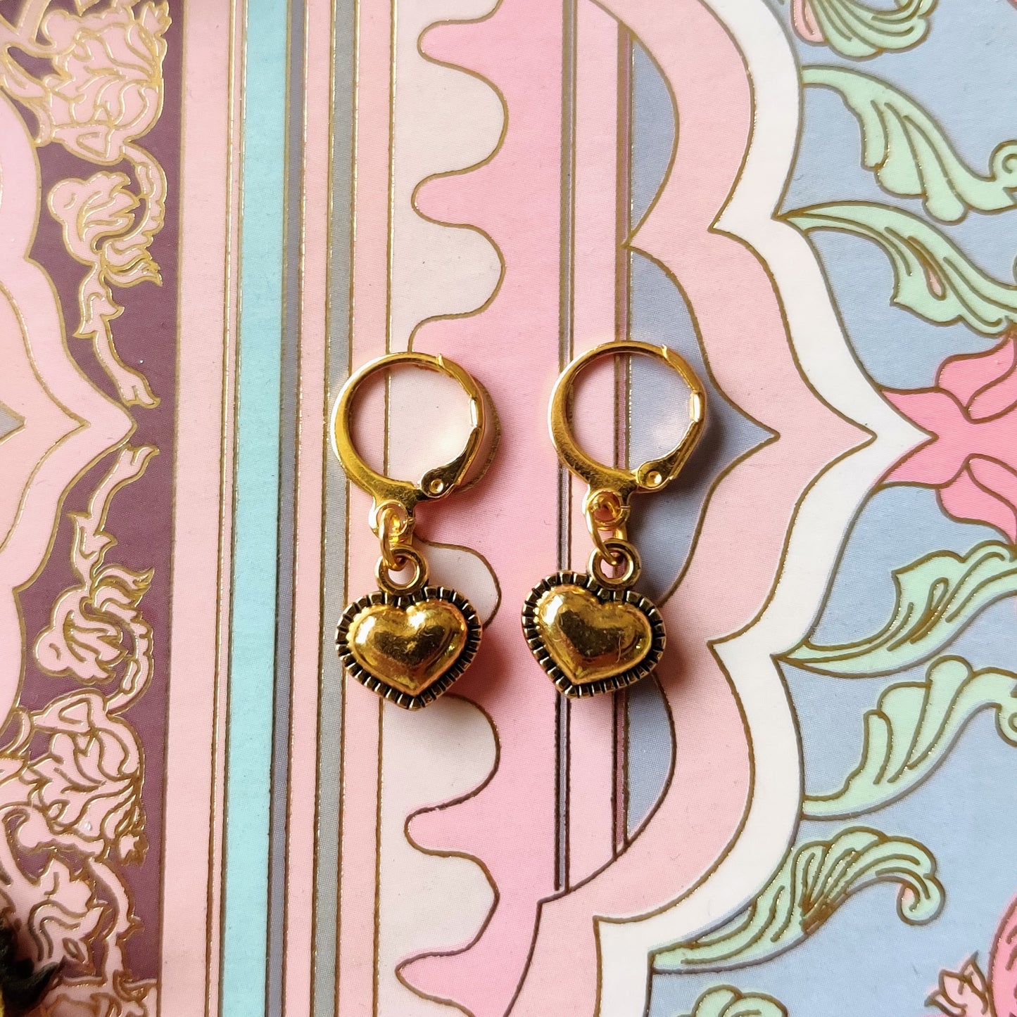 Golden Heart Charm Earrings