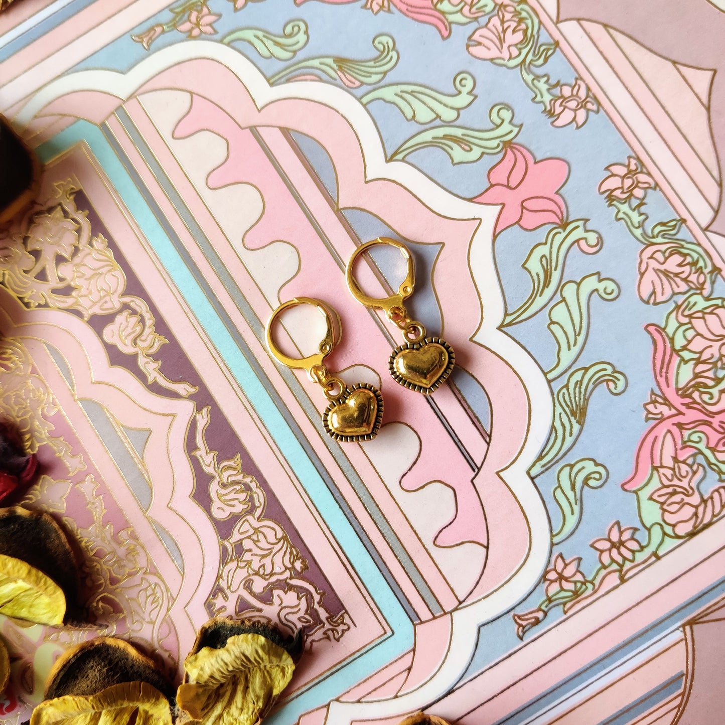 Golden Heart Charm Earrings