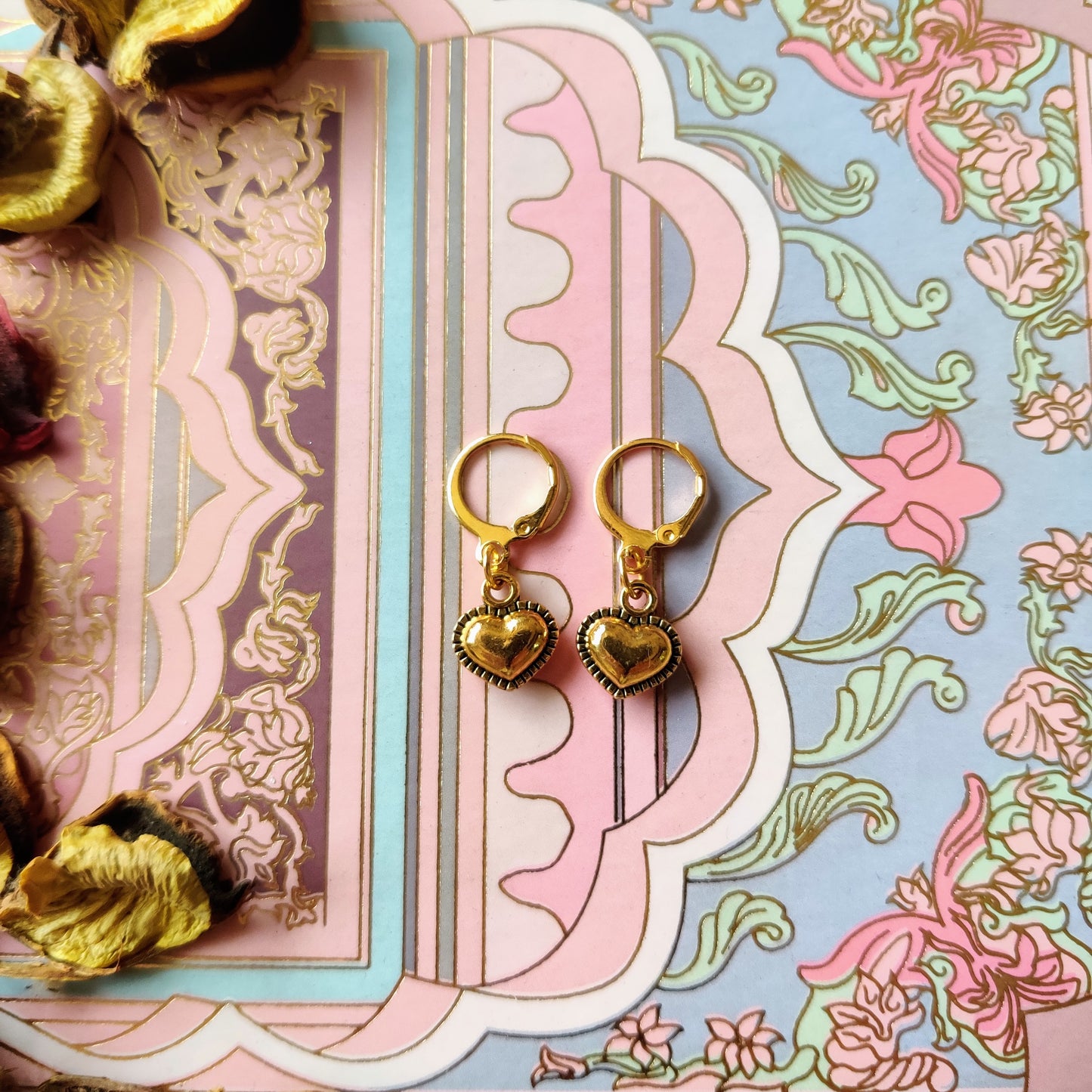 Golden Heart Charm Earrings