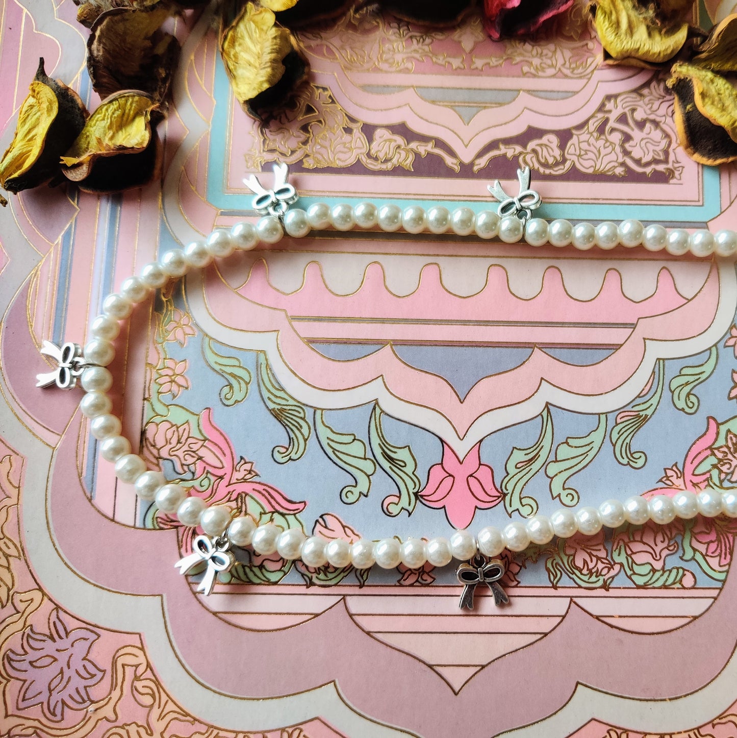 Pearl Necklace with Bow Charm