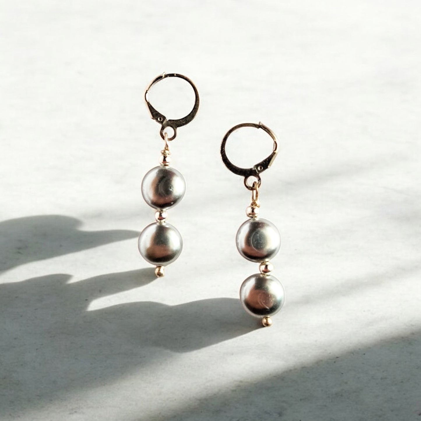 Silver Dew Grey Pearls Drop Earrings