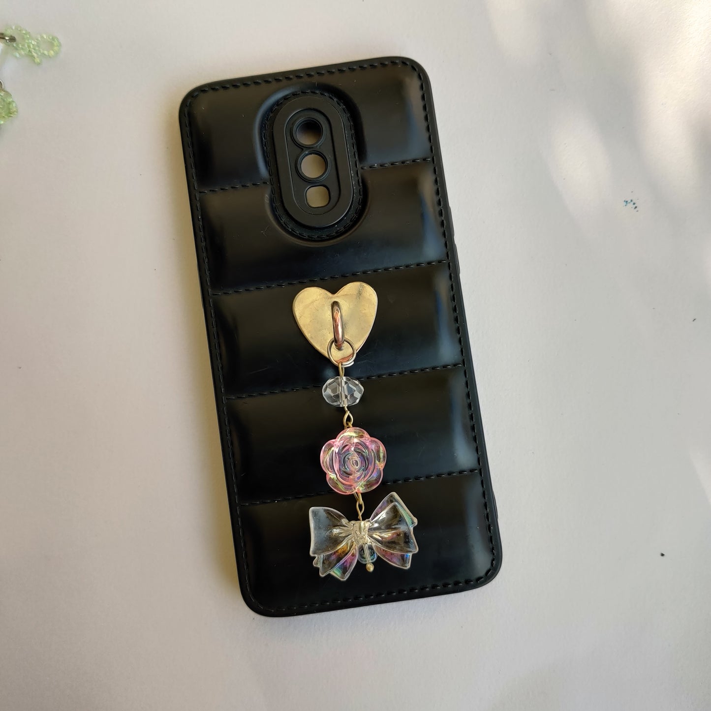 Rosy Bow Phone Charm with Adhesive Heart Hook