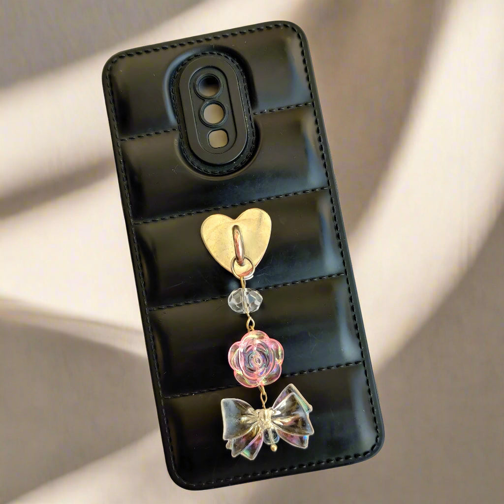 Rosy Bow Phone Charm with Adhesive Heart Hook