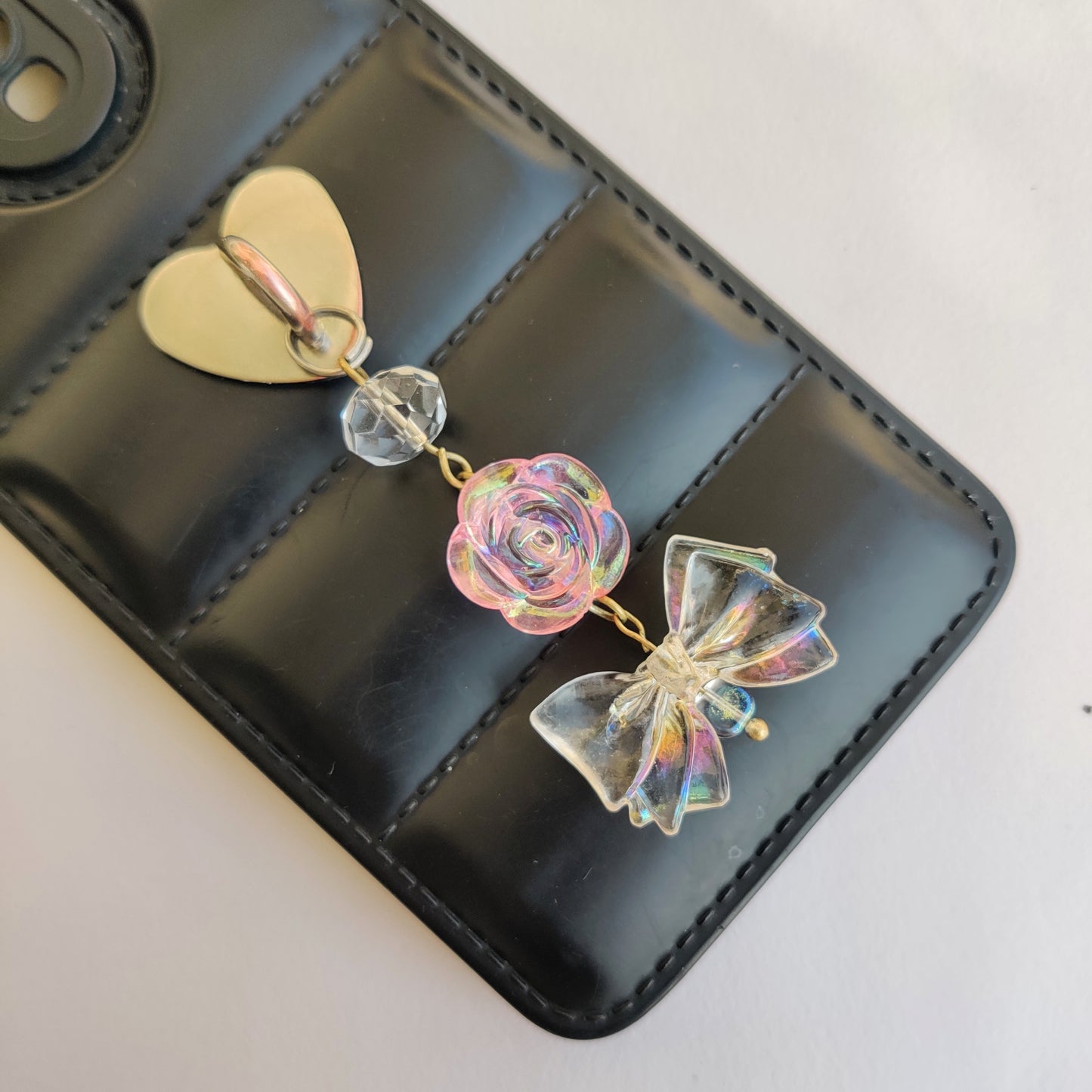 Rosy Bow Phone Charm with Adhesive Heart Hook