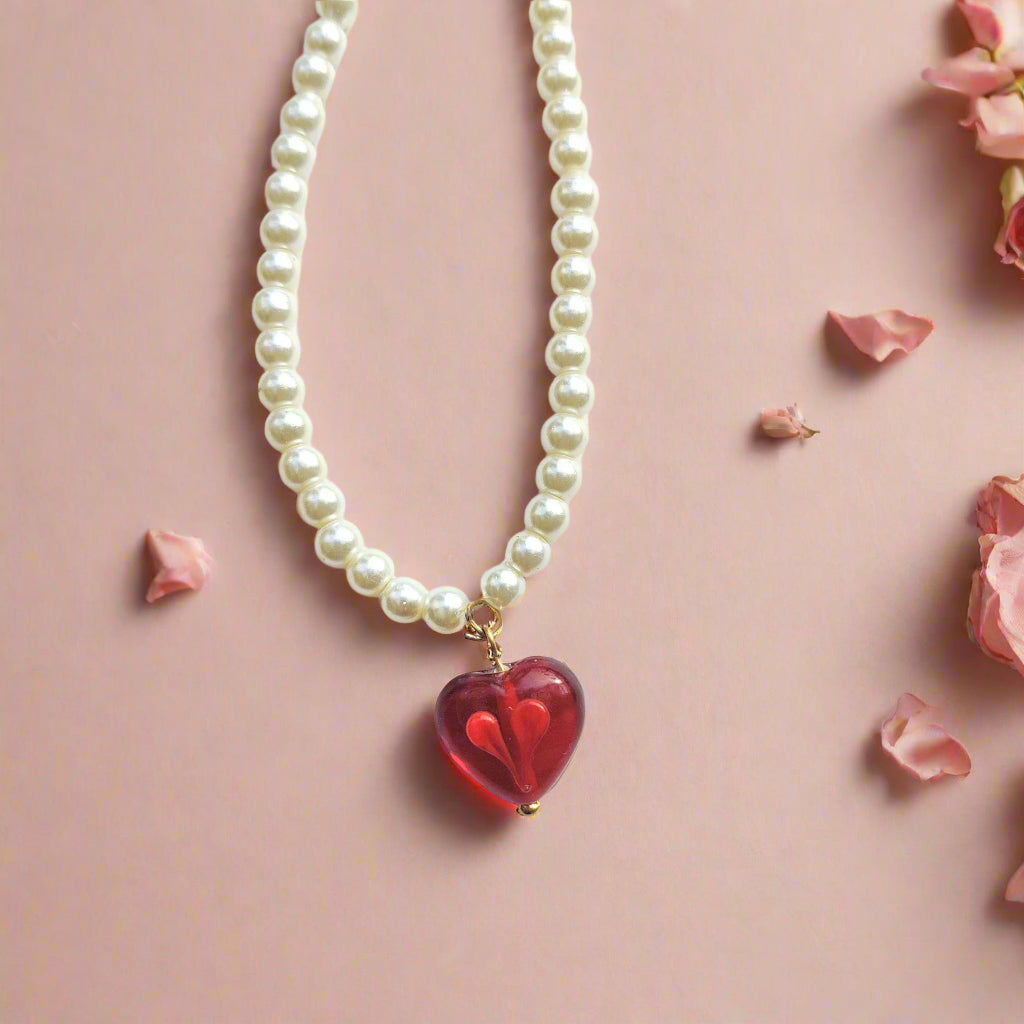 Crimson Heart Pearl Necklace