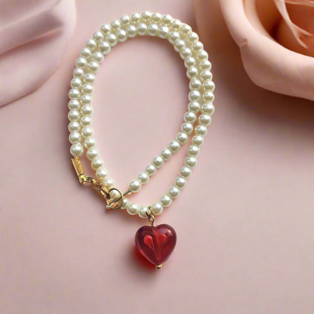Crimson Heart Pearl Necklace