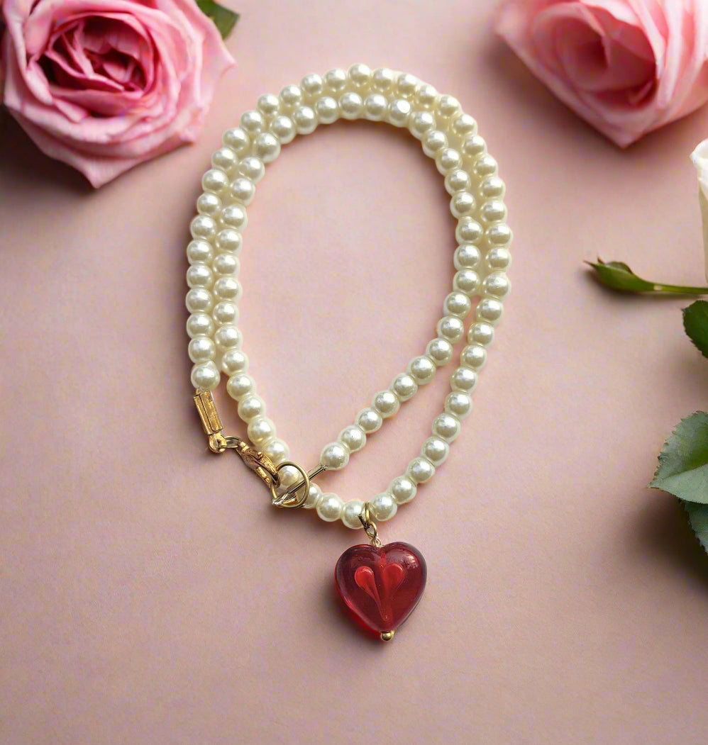 Crimson Heart Pearl Necklace