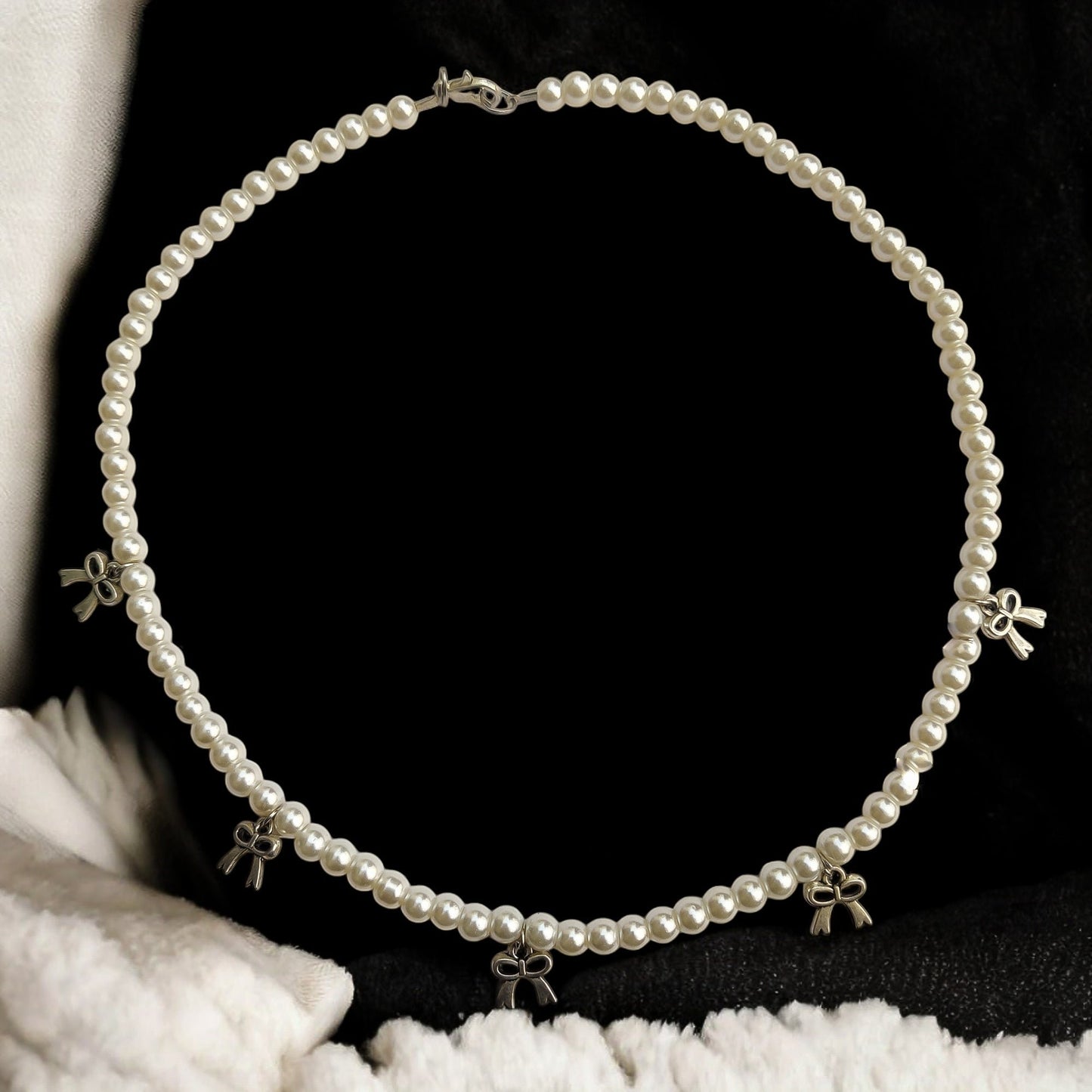 Pearl Necklace with Bow Charm