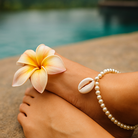 Pearl and Cowrie Shell Anklet