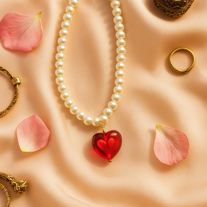 Crimson Heart Pearl Necklace