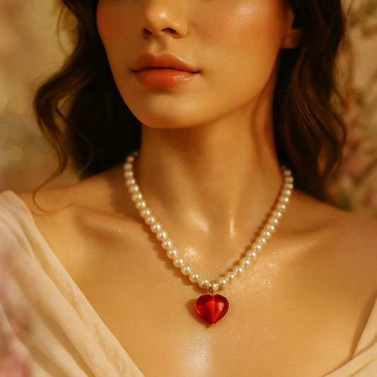 Crimson Heart Pearl Necklace