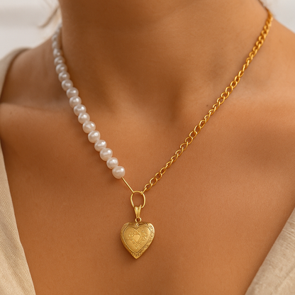 Forever Yours Golden Locket with Pearls Necklace