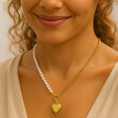 Forever Yours Golden Locket with Pearls Necklace