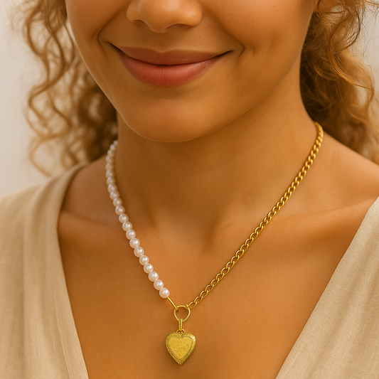 Forever Yours Golden Locket with Pearls Necklace