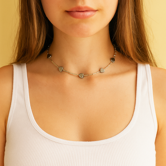 Hematite Hearts Choker Necklace