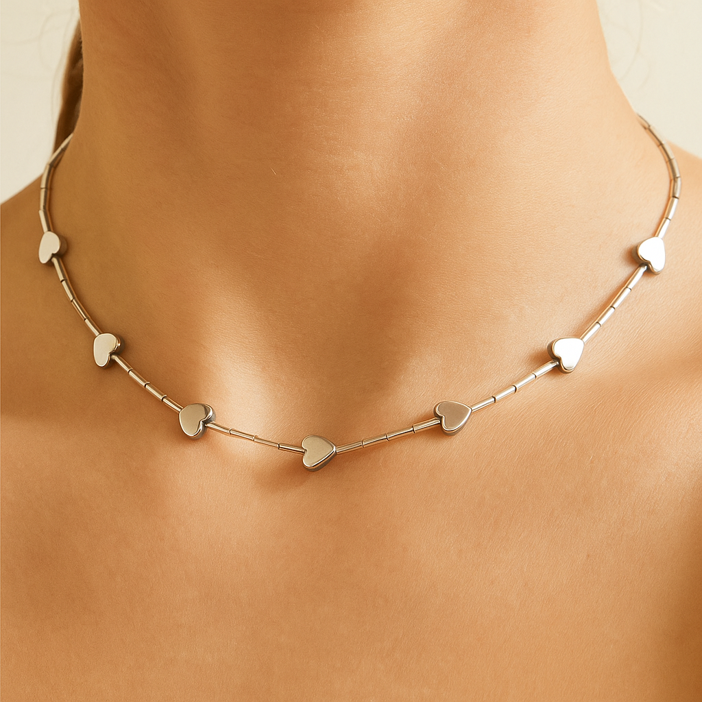 Hematite Hearts Choker Necklace