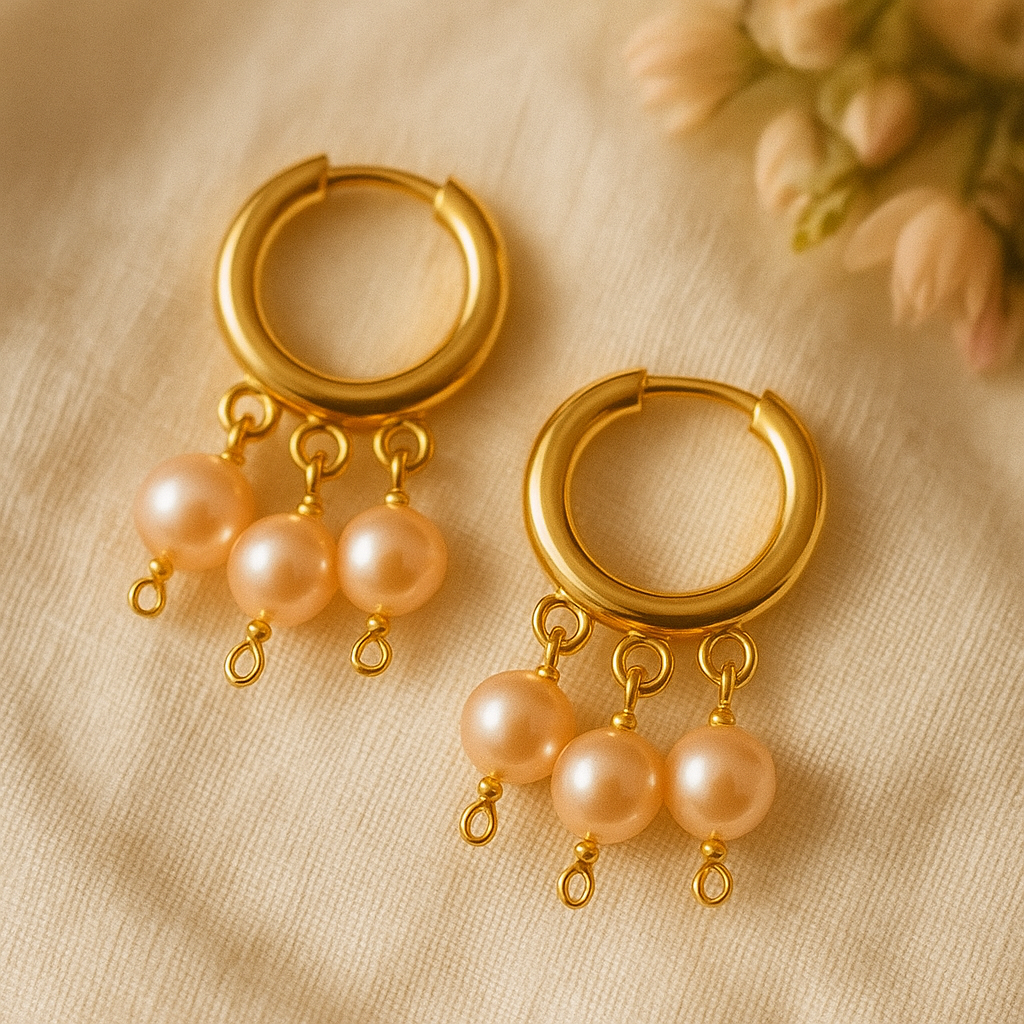 Pink Pearl Drop Hoop Earrings