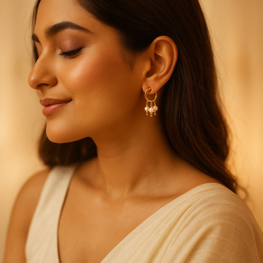 Pink Pearl Drop Hoop Earrings