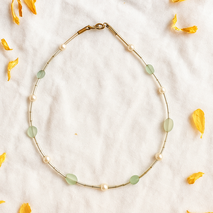 Green Aventurine & Natural Pearl Choker Necklace