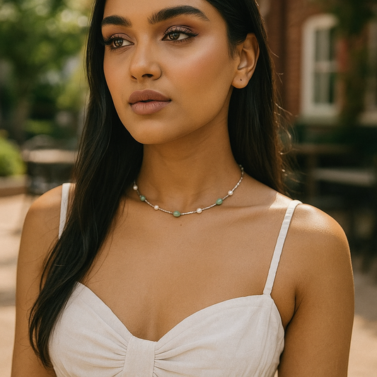 Green Aventurine & Natural Pearl Choker Necklace