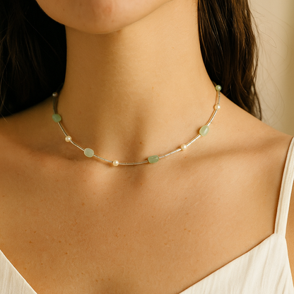Green Aventurine & Natural Pearl Choker Necklace