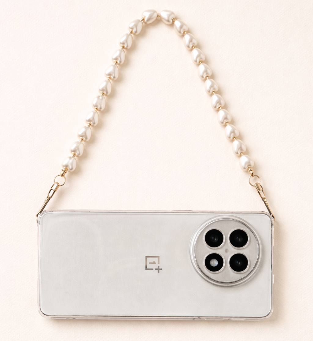 Smartphone with a chain strap on a white background