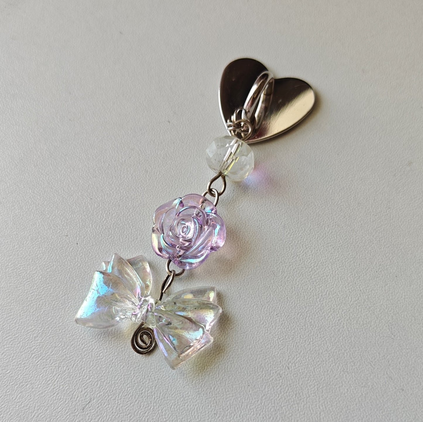 Rosy Bow Phone Charm with Adhesive Heart Hook