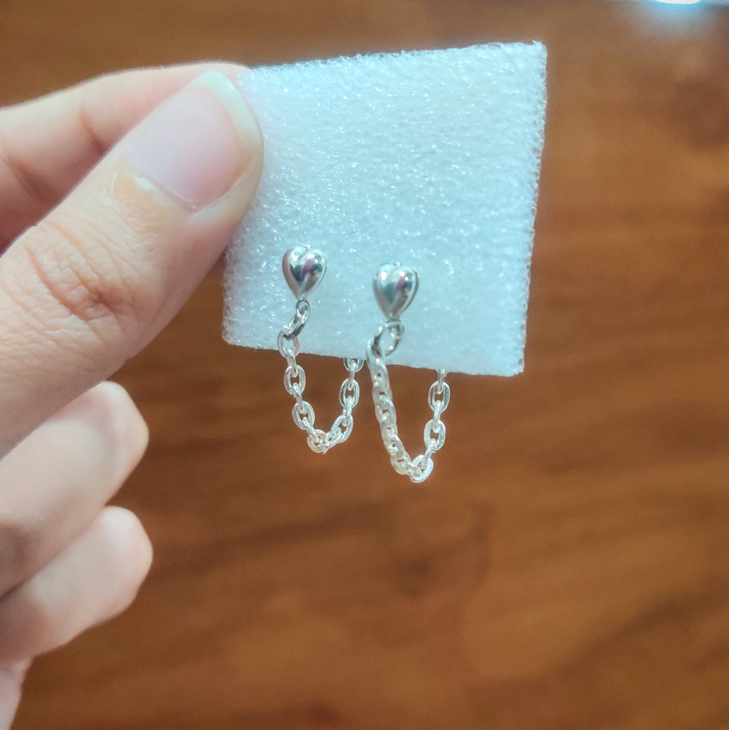 Heart Studs with Chain Earrings