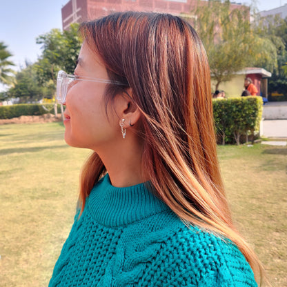 Heart Studs with Chain Earrings