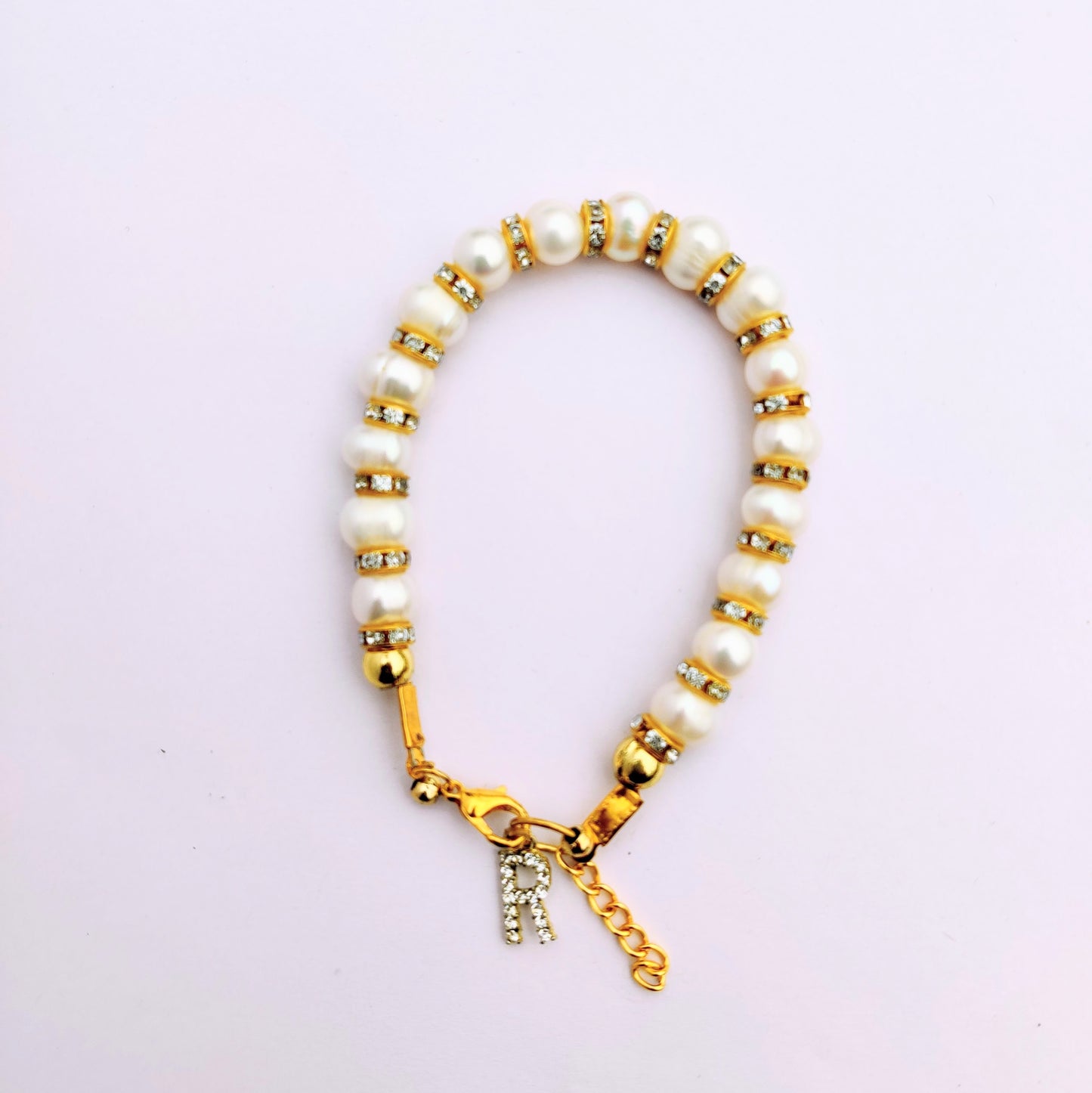 Luxurious Pearl Bracelet with Initial Charm