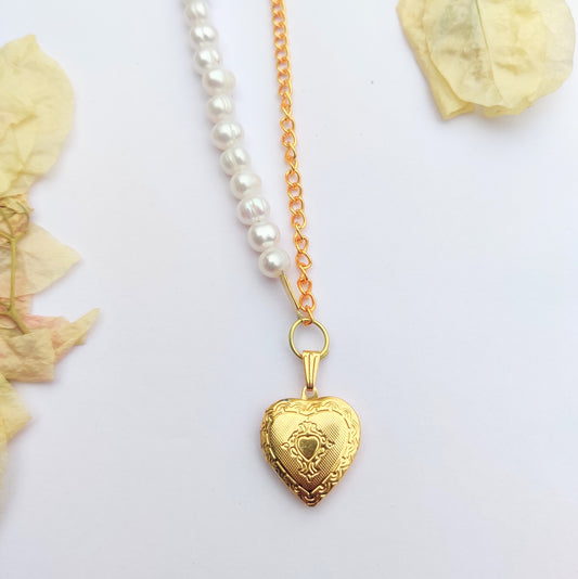 Forever Yours Golden Locket with Pearls Necklace