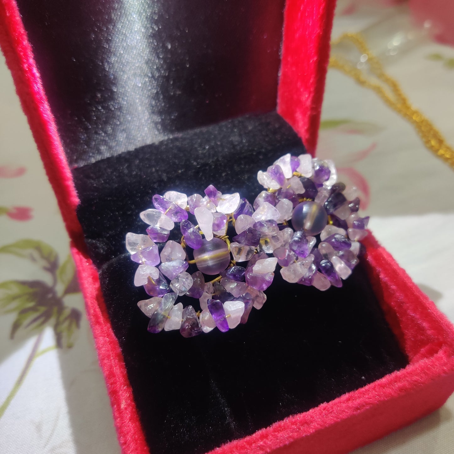 Statement Stud Rose Quartz and Amethyst Crystal Earrings