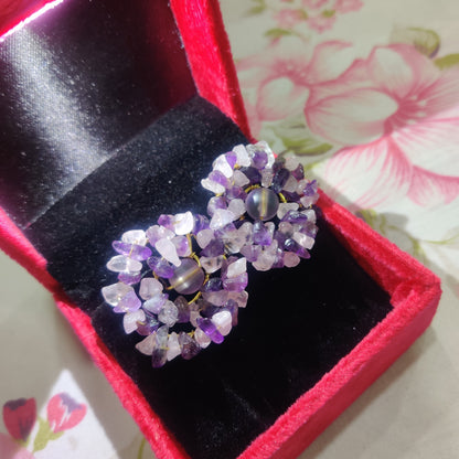 Statement Stud Rose Quartz and Amethyst Crystal Earrings